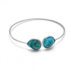 Natural Turquoise Pear Gemstone Bezel Bracelet 